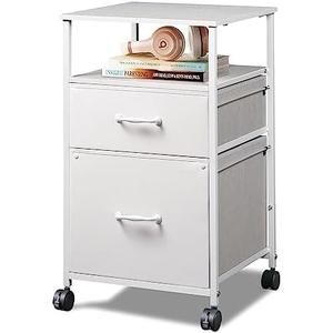 DEVAISE 2 Drawer Fabric Vertical Filing Cabinet, Rolling Printer Stand, White