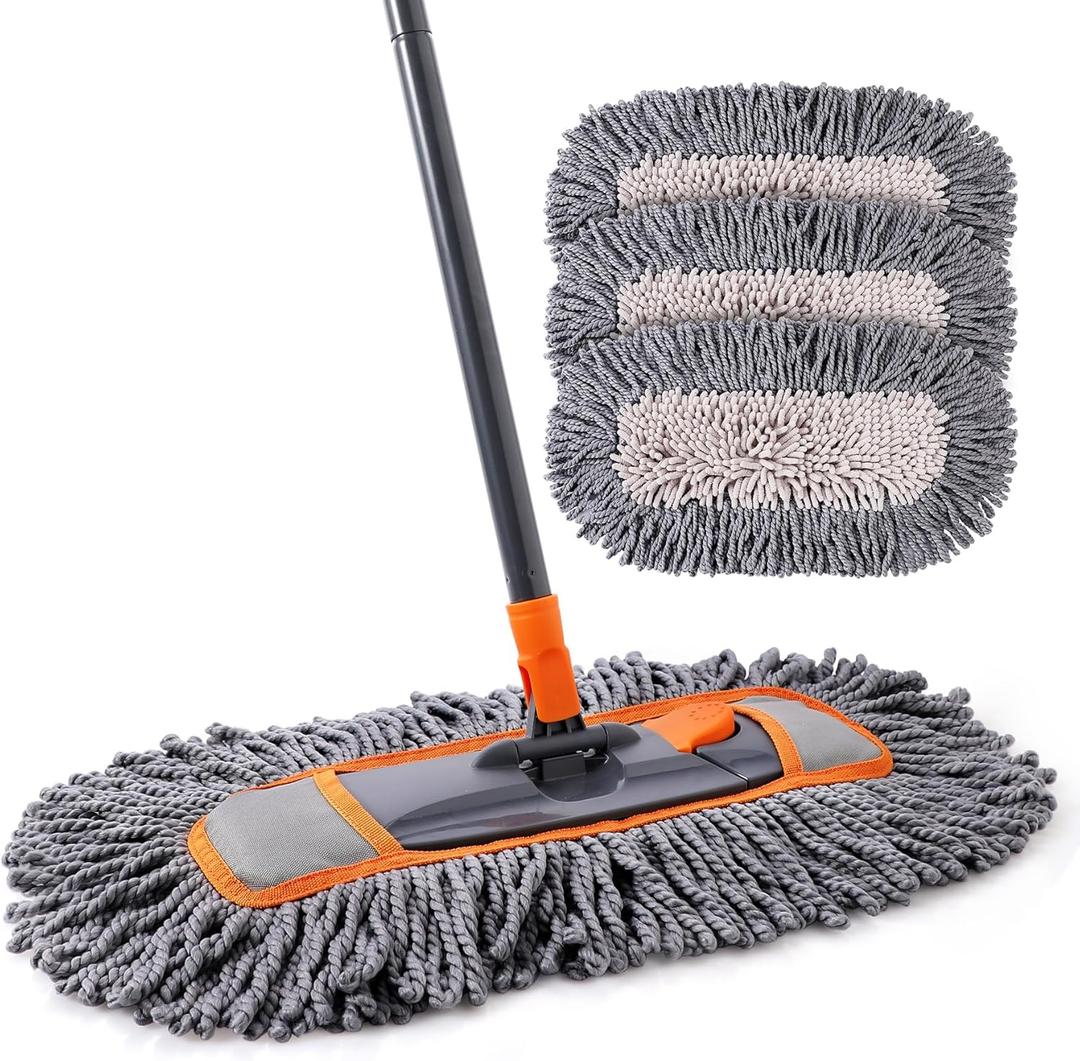 Microfiber Dust Mop for Hardwood Floor Cleaning with 3 Replacement Mop Pads
