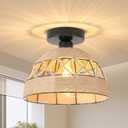 DELIPOP Rattan Ceiling Light Fixture, Boho Light Fixtures Ceiling Mount, Farmhouse Woven Hemp Rope Chandelier for Hallway, Bedroom, Kitchen, Foyer, Entryway