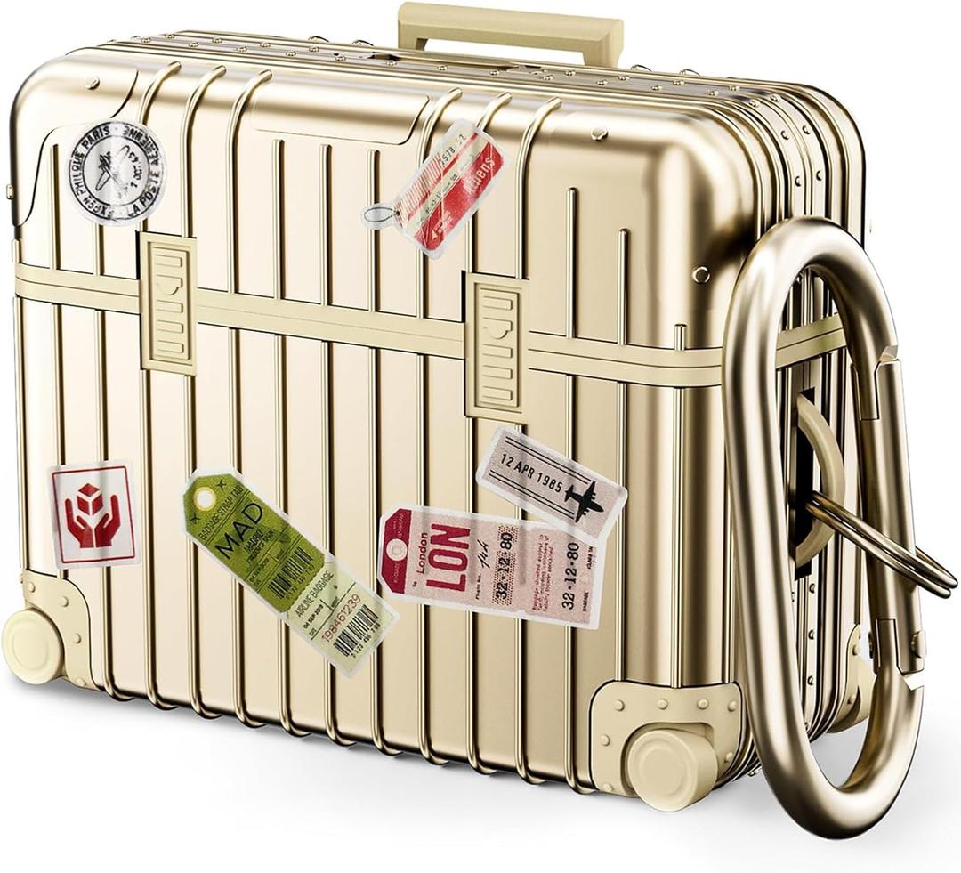 KOREDA Compatible with AirPods Pro 2nd/1st Generation Case Cover, Cute Funny Suitcase Design Case for Airpods Pro 2nd/1st Gen, Fashion Protective Hard Case for Women Men with Keychain (Champaign Gold)