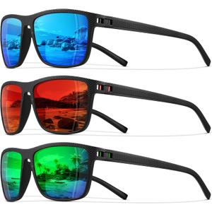 STORYCOAST Polarized Sunglasses for Men Women Classic Square Sports Fishing Running Golf Sun Glasses UV Protection (3pack-blue+red+green)