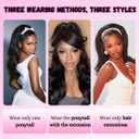 VAVANGA 6PCS Half Up Half Down Ponytail Set, 3 in 1 Kinky Straight Clip in Wrap Ponytail Hairpiece Black 16inch Long Thick Yaki Pony Tail with Clip in Hair Pieces for Women - #1B, 16"