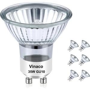 Vinaco GU10 Bulb, 6 Pack Halogen 120V 35W, Dimmable, MR16 GU10 Light Bulb with Long Lasting Lifespan, gu10+c for Track&Recessed Lighting, Gu10 Base Bulb, 35W MR16/FL/GU10, Warm White