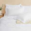 Horbaunal White Ruffle Sheets Queen Size 6 Piece, Fits 16" Deep Mattress, Microfiber White Queen Sheets with 2 Ruffled Pillowcases, Shabby Chic Bed Sheet Set