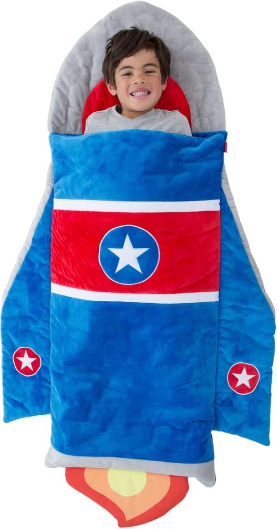 Bixbee Kids Sleeping Bag, Soft Sleepy Sack for Kids & Toddlers | Easy Roll Up Design for Daycare + Naptime, 60 x 22 Inches | Cozy Slumber Bag with Lining | Rocket Sleeping Bag for Boys + Girls