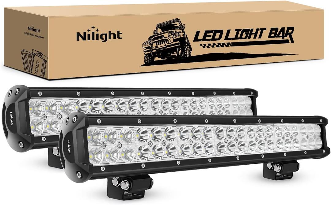 Nilight LED Light Bar 2Pcs 20Inch 126W 8820 LM Off Road Driving Lights Spot Flood Combo Fog LED Work Light 12V 24V for Motorcycles Van Camper Wagon Car Pickup Golf Cart ATV UTV SUV Truck Boat 4x4