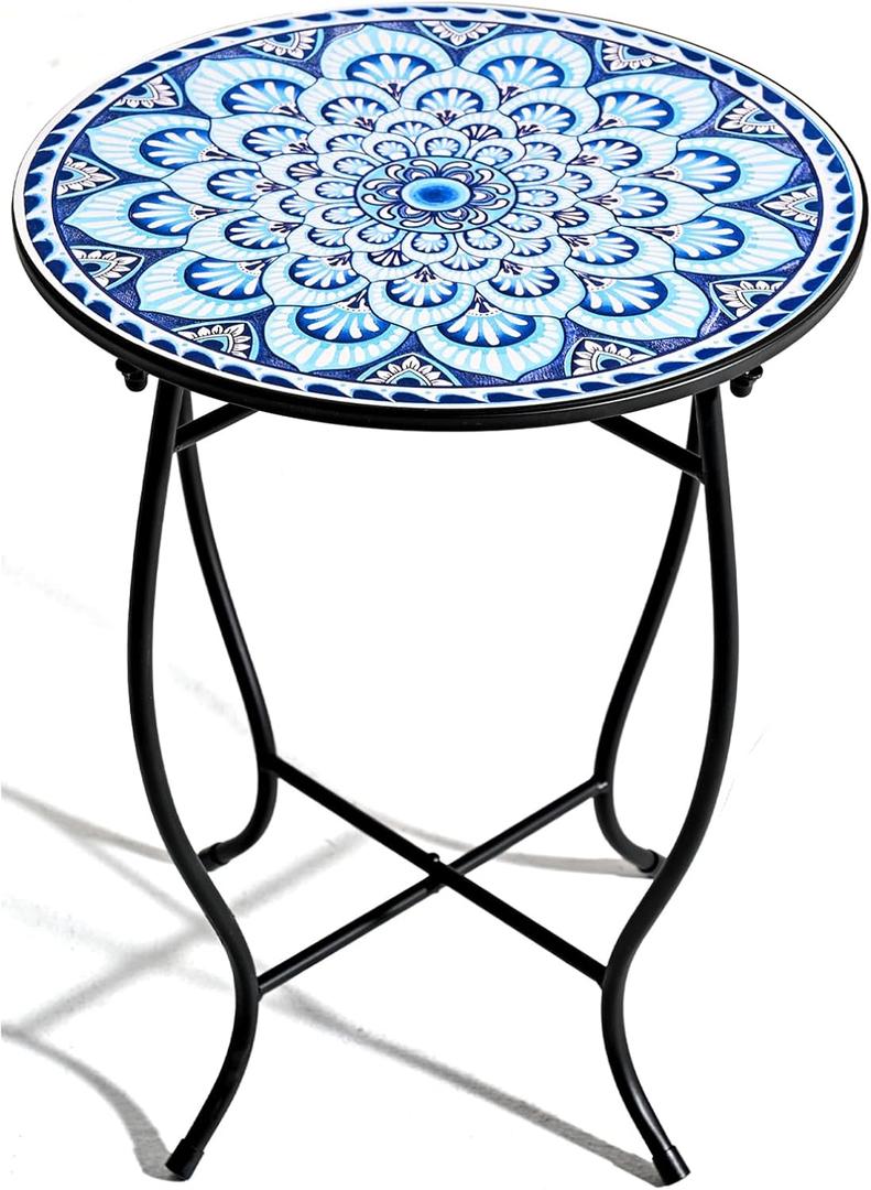 Round Side Table, Indoor Outdoor Small Side Table, Weather Resistant Black Metal Side Table for Livingroom Patio Balcony Yard Porch Garden, 14 Diameter and 17 H Patio Accent Table Plant Stand