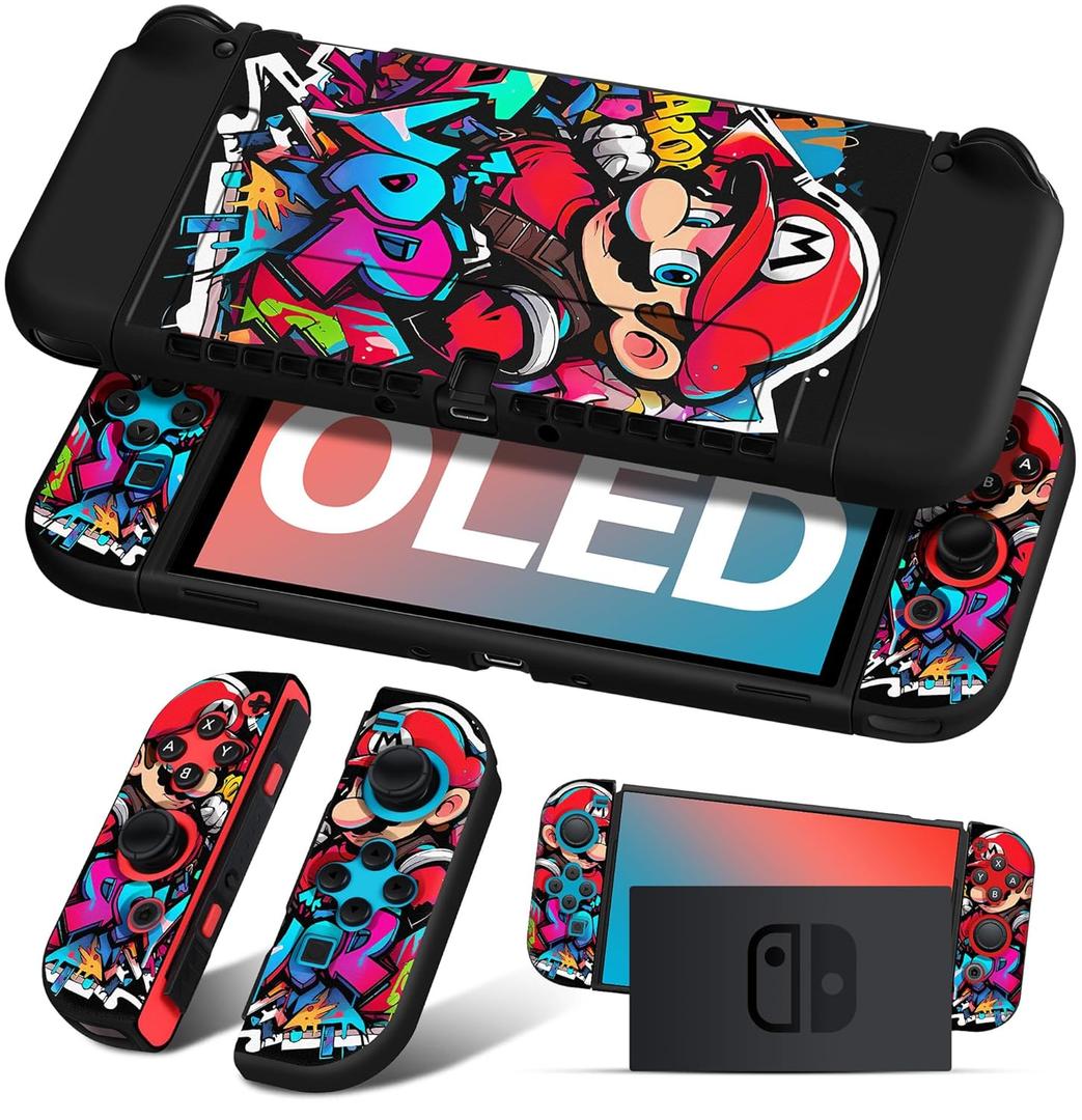 Besoar Cute Cartoon for Nintendo Switch OLED Case Anime Design - Kawaii Fun Funny Fashion Soft Slim Protective Dockable Joycon Shell Cover for Kids Boys Teens Girls for Switch OLED 2021, Black