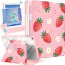Kidcube for iPad 5th/6th Generation Case, for iPad Air 1st/2nd Gen, for iPad Pro 9.7 Inch Case Women Girls Cute Folio Cover with Pencil Holder Girly Strawberry Design Rotating Stand Cases 2018/2017