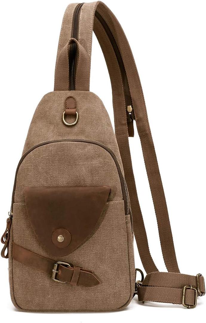 Canvas Sling Bag Crossbody Backpack Shoulder Casual Rucksack for Men Women,Brown