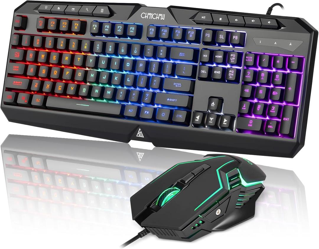 Wired Gaming Keyboard and Mouse Combo with LED Backlit,10 Dedicated Multimedia Keys, 19 Anti-ghosting Keys, Light Up Computer Keyboard, Programmable 7200 DPI RGB Mice with Software for PC Xbox PS5 PS4