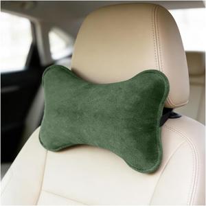 Car Headrest Pillow, Soft Comfortable Suede Vehicle Neck Pillow Cushion with Adjustable Strap, Ergonomic Design Automotive Head Rest Pad Accessories, Universal for Most Vehicles (Dark Green)