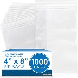Spartan Industrial - 4 X 8 (1000 Count) 2 Mil Clear Reclosable Zip Plastic Poly Bags with Resealable Lock Seal Zipper