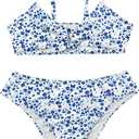 COZYEASE Girls' 2 Piece Ditsy Floral Print Knot Front Ruched Triangle Bikini Swimsuit (11 Years, Blue With White)