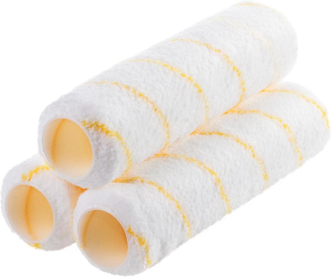 Bates- Paint Roller Covers, 9" x 3/8", 3 Pack, Yellow Stripes, Covers for Paint Rollers 9 Inch, 9 Inch Paint Roller Covers, Paint Roller Cover, Paint Roller Covers 9 Inch, Large Paint Roller Covers