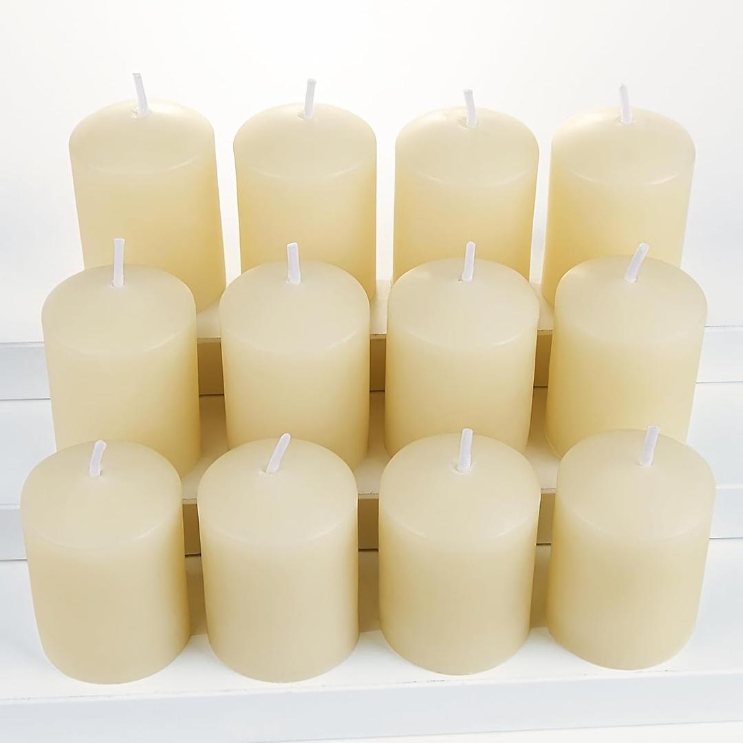 TELOSMA Natural Beeswax Candles Drippless - Smokeless Pure Beeswax Votive Candles - Mini Beeswax Pillar Candle for Home, Restaurants, Parties Decorations -Pack of 12, Off White