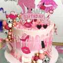 JeVenis Birthday Cake Decoration - Pink Girls Decoration with Balls, Palm Leaves, Heels, Lipstick Bags & Cake Topper for Birthday, Bridal & Baby Showers