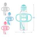 Dr. Brown's Milestones Narrow Sippy Straw Bottle, Spill-Proof with 100% Silicone Handles and Weighted Straw, 8 oz/250 mL, Gray & Green, 6m+