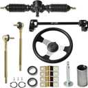 JNDO Go Kart Steering kit 380mm Steering Shaft+340mm Rack and Pinion+300mm Steering Wheel+150mm Steering Column+240mm Tie Rods+80mm Sleeve Suitable for Buggy Quad Go Kart Golf UTV