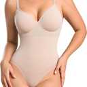 BRABIC Shapewear Bodysuits for Women Tummy Control Shapewear Seamless Backless V-Neck Tops with Built-in Bra, Medium 
