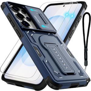 Case for Samsung Galaxy S26 Ultra Case with 2*Screen Protector, Slide Camera Cover, Kickstand, Lanyard Strap, Dual Layer Non-Slip Case, Blue