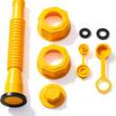 Yellow Gas Can Nozzle Kit, Half, Two, Five & Ten Gallon Can Vent Caps, Base Caps, Rubber Pad & Spout Cover