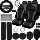 ROCEEI 43 Pcs Fuzzy Black Car Seat Cover Full Set for Women Christmas Plush Car Accessories Fluffy Steering Wheel Cover Front Rear & Belt Handbrake Shift Accessory for Winter