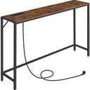 MAHANCRIS Console Table, Narrow Sofa Table, 43.3” Entrance Table with Power Station, Behind Couch Table, Simple Style, for Living Room, Hallway, Entryway, Foyer, Rustic Brown and Black CTHR112E01