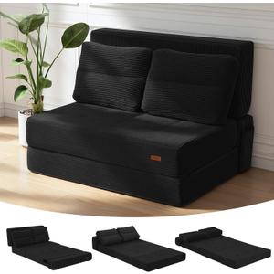 COMAX Folding Sofa Bed, Foldable Couch for Bedroom, Futon Chair Foam
Convertible Floor Sleeper, Corduroy 3 in 1 Fold Out Chair Portable Comfy Lounge Couch Sofa Bed for Small Space, Twin, Black
