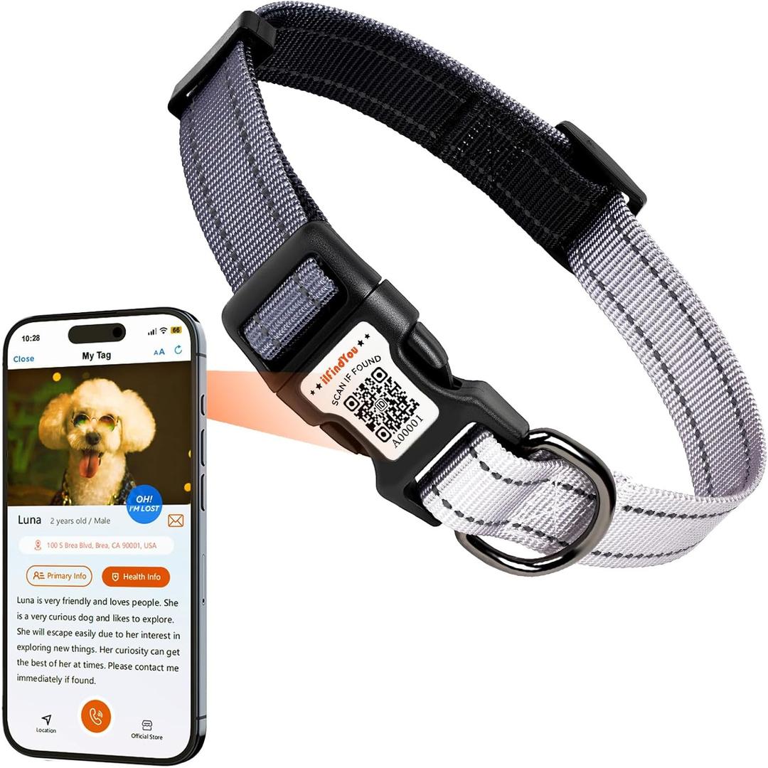 Personalized Dog Collars for Small Dogs, Reflective Dog Collar QR Code Name Tags, Soft Nylon, S (Black-Gray Gradient)