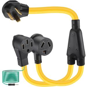 30 Amp Dryer Y Splitter to RV/EV Compatible with NEMA 10-30P to 14-50R/10-30R 3 Prong 30A to 4 Prong 50A Y Adapter Cord for EV/RV Charging at Dryer Outlet STW 10 AWG with Safety Ground Wire, 3FT
