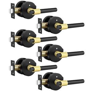 Goldenwarm 6 Pack Black and Gold Interior Door Handles, Privacy Lever Door Handle, Interior Door Lever Pack, Black and Gold Door Handles Interior for Bedroom, Bathroom