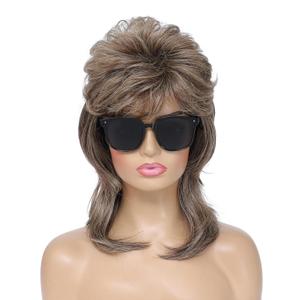 Women's Mullet Wig, a glamorous 80s party accessory, perfect for parties, Halloween, and daily wear(Light Brown)