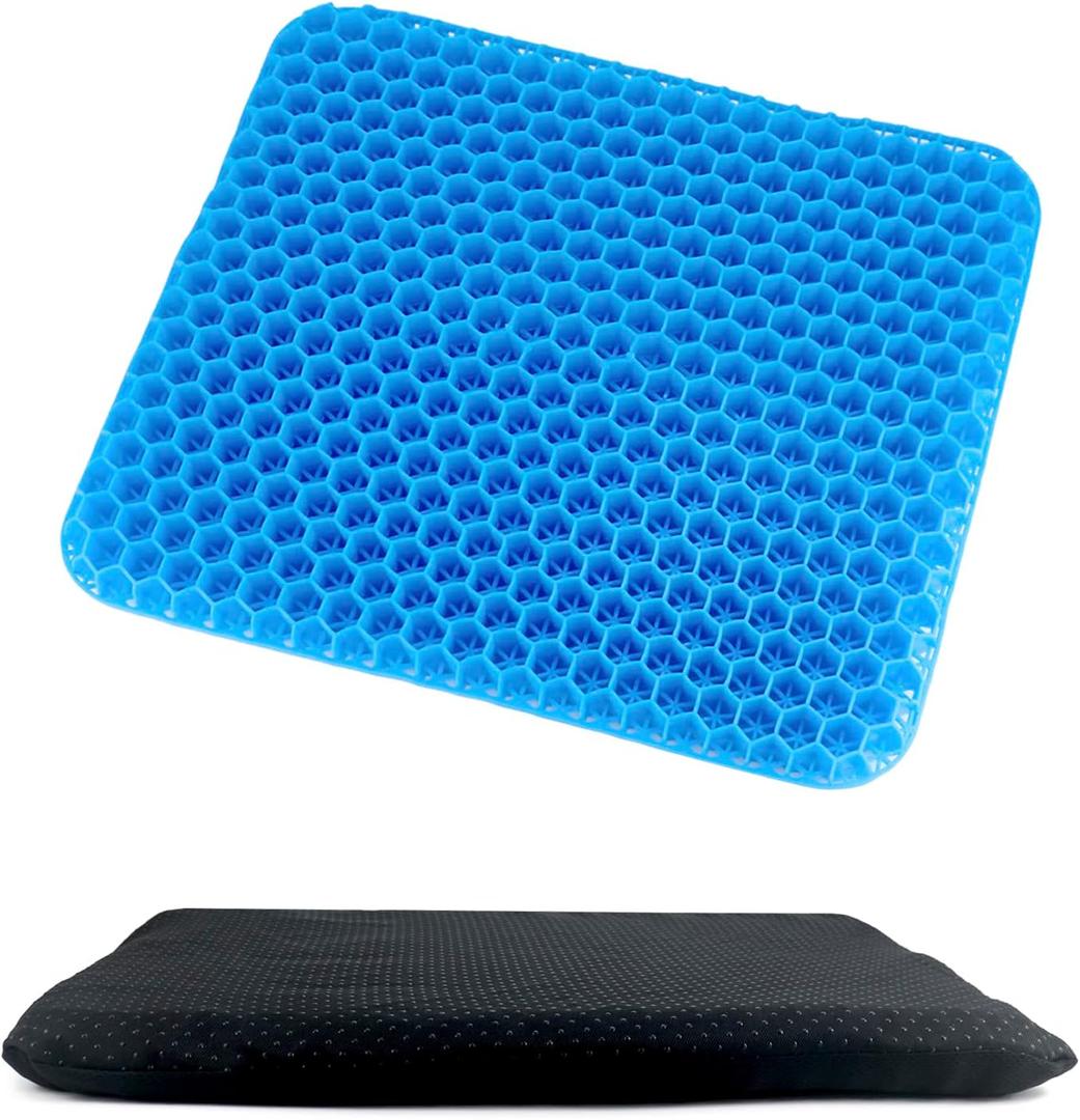 QWORK Gel Seat Cushion, Gel Cushion, Cool & Breathable & Non-Slip for Car, Office, Home, Wheelchair (Blue, 40 x 35 x 3.2 cm)