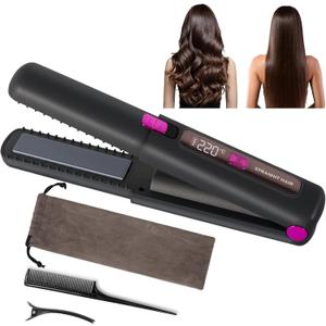 Cordless Hair Straightener, Nsyee 2 in 1 Ceramic Coated Flat Iron and Curler with 6 Temperature Settings, LCD Display, 4500mAh USB Rechargeable, Portable Mini Curling Iron for All Types Hair, Black