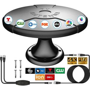 Outdoor RV TV Antenna for Camper, Digital 4K HDTV RV Antenna Roof Mount with Booster for Local Channels, 360 Omni-Directional, Long Range, 16.4FT Cable, for Smart TV, Trailer, Truck, Caravan