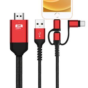 3 in 1 HDMI Cable Adapter Type C/Micro USB/Phone MHL to HDMI Mirroring (RED)