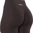 AUROLA Power Workout Shorts for Women Tummy Control Squat Proof Ribbed Thick Seamless Scrunch Active Short (Brown, M)
