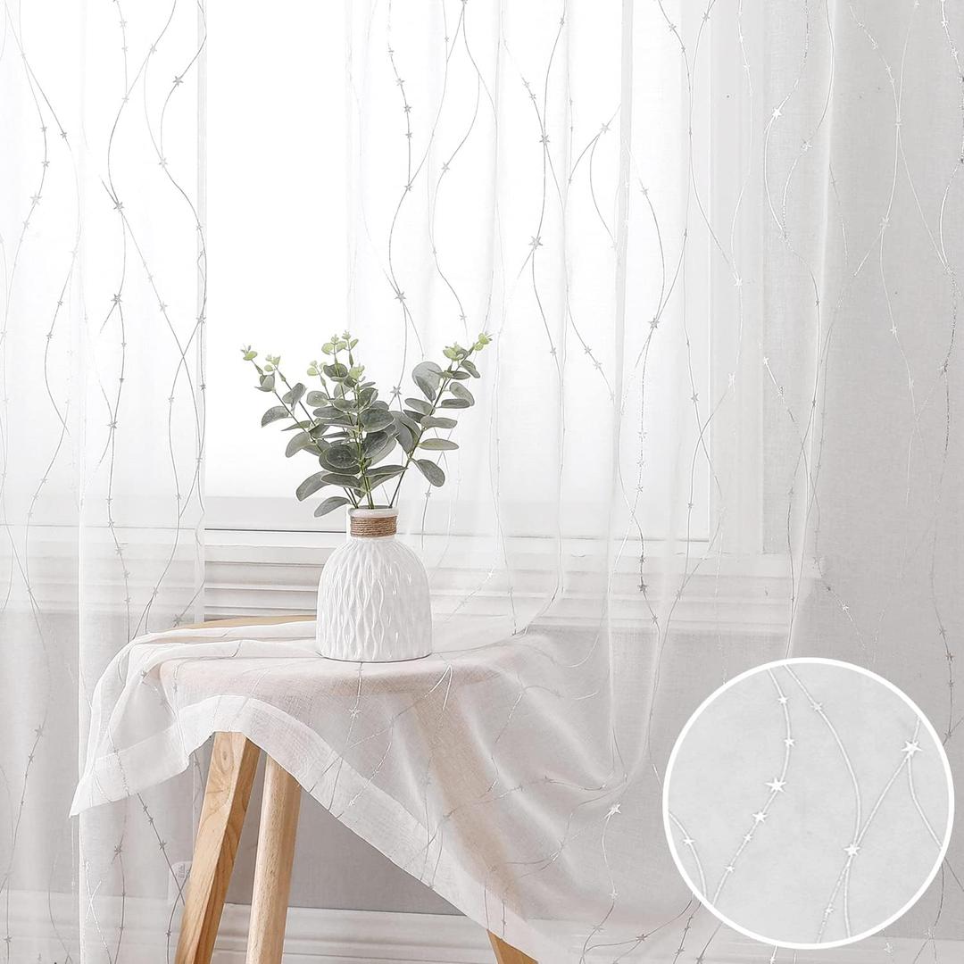 SMILE WEAVER White Sheer Curtains for Living Room 54 inch Length,Privacy & Light Filtering Semi Sheer Curtain,Lightweight Voile Transparent Window Drapes for Bedroom/Kitchen,Set of 2 Panels