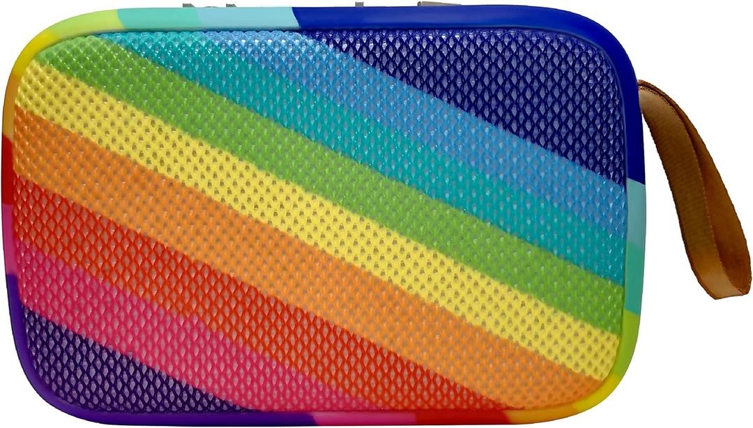 True Wireless Bluetooth Speaker | Portable Speaker w/Rainbow Design, Soft Mesh Grill | Wireless Speaker Phone | FM Radio, USB, TF Card Input | Easy Control | Rechargeable (Square)