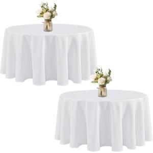 120 Inch Round Tablecloth 2 Pack,White Table Cloths Polyester Fabric Washable Table Cloth Cover for Wedding Reception Banquet Birthday Party Buffet Restaurant