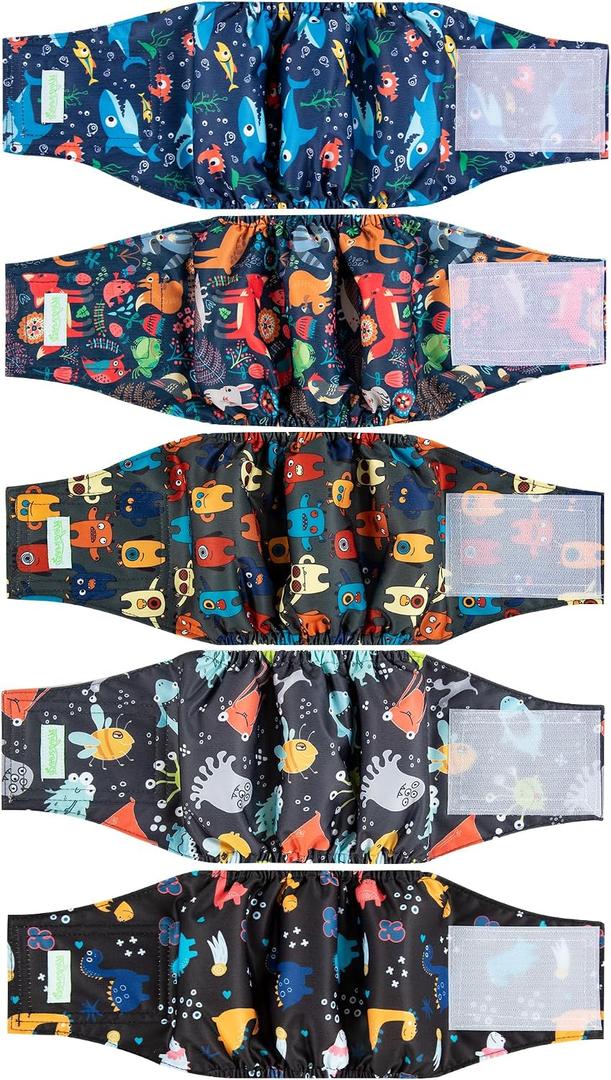 wegreeco Small Dog Diapers Male,Reusable Belly Bands for Male Dogs,Washable Doggie Puppy Diapers Wraps,Medium Large Size(5 Pack Medium)