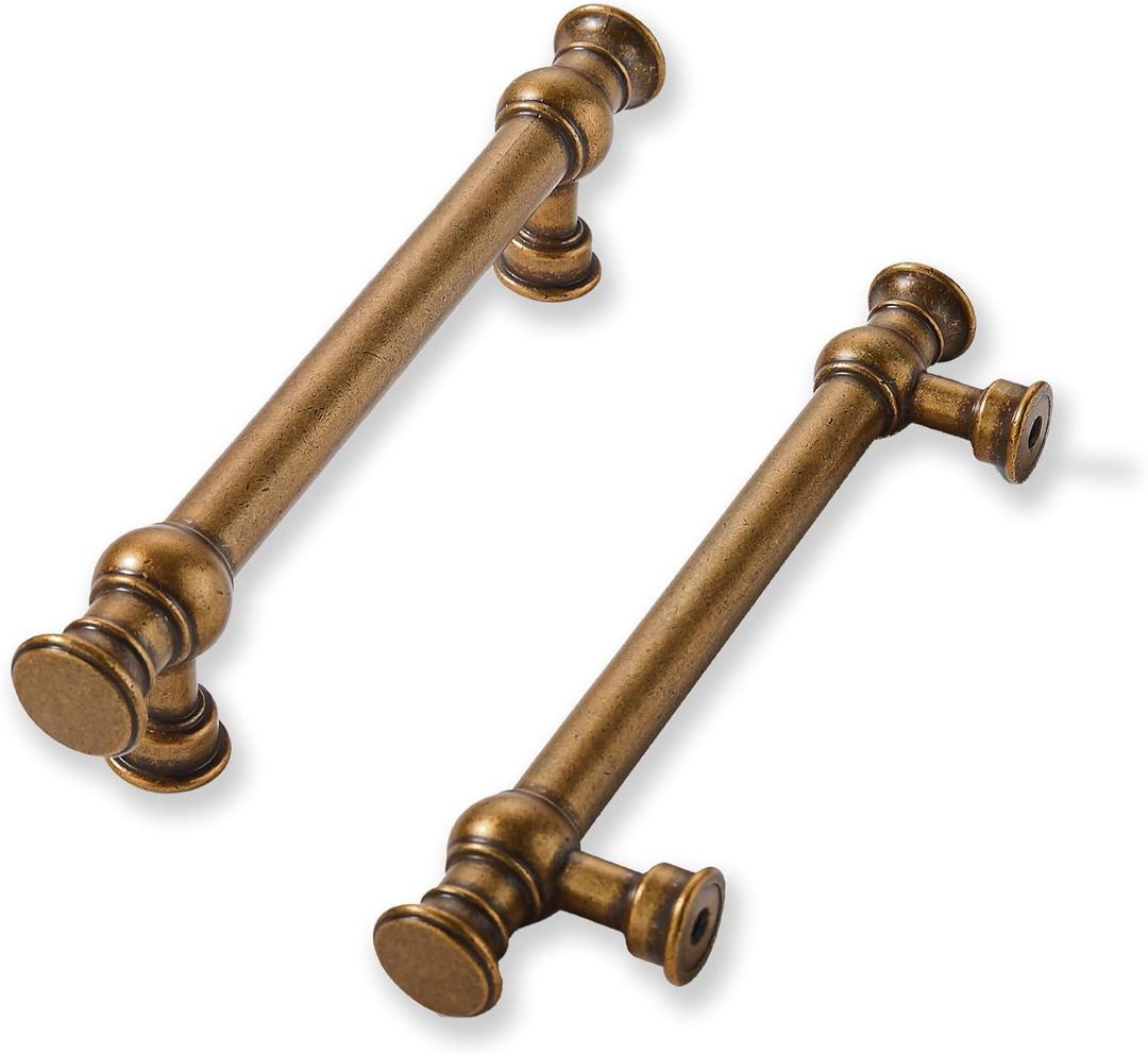 Khtumeware 2 Pack 3inch(76mm) Hole Center Antique Brass Cabinet Pulls Solid Heavy Duty Pull Cabinet Hardware Handle for Kitchens Cabinets Dressers Pull for Bathroom