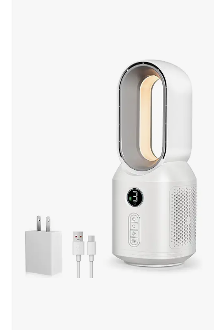 Desk Fan,13 Inch Portable Bladeless Fan, Small Quiet Office Fan with 106° Oscillating, 3 Speeds & Night light, LED Display, Button Control, Personal Table Fan for Bedroom, Office, Home, Study Room