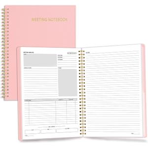 SUNEE Half Meeting Half Note - 7.5"x10" Professional Notebooks for Work - 160 Pages, B5 Size Project Planner, Spiral Meeting Agenda/Minutes Organizer for Women Men, Note Taking, Office & Business (Pink)