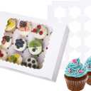 6-Set Cupcake Boxes Hold 12 Standard Cupcakes, Food Grade Cupcake Holders Bakery Carrier Boxes with Windows and Inserts for Cupcakes, Muffins and Pastries (White-6 Pack)