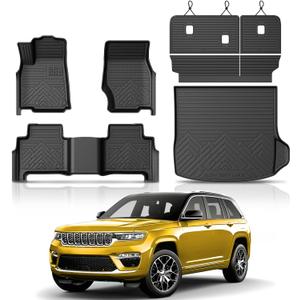 KUST Floor Mats for 2022-2026 Jeep Grand Cherokee Accessories 5 Seats (Include 4XE, Not for WK & L), All Weather Floor Liners & Cargo Trunk Mat & Rear Backrest Mats, TPE Rubber, Raised Edge