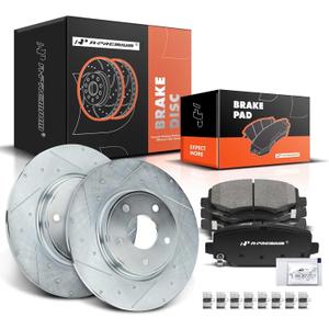 A-Premium 12.91 inch(328 mm) Rear Drilled and Slotted Disc Brake Rotors + Ceramic Pads Kit Compatible with Select Dodge, Chrysler, Volkswagen and Ram Models - Grand Caravan, Town & Country, Journey, 2 Packs