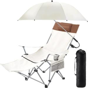 Yuntau Camping Chair with Umbrella Reclining Chair with Foot Rest with Universal Clamp UPF 50+ 360 Degree Adjustable Umbrella Portable Lightweight Foldable for Outdoor