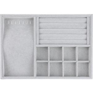 uxcell Velvet Jewelry Organizer Trays with Removable Dividers for Drawers, Jewelry Organizer Drawer Container Storage Necklace/Ring/8 Grid Tray Grey